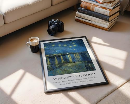 Image of Waltractive Vincent Van Gogh Paintings Framed Poster with Beautiful Quotes - Available in 33x22 and 48x33 CM - Classic Art Poster with sleek Black Frame - Elegant Home and Office Decor (Starry Night over the Rhone, 13x19 Inch, Framed)