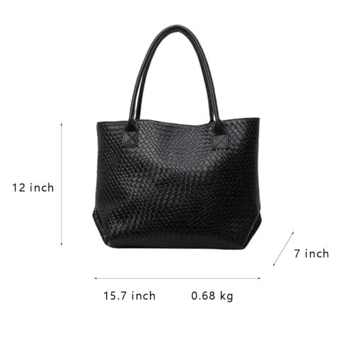 Bolso tote grande de cuero tejido con asa para hombro miniatura 5