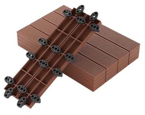 GUMI WPC Dalles de Terrasse Lames pour Balcon Dalles Clipsables 50 x 8 cm – Système Clipsable Composite pour Balcon et Terrasse | Marron Châtaigne| 0,67 m²