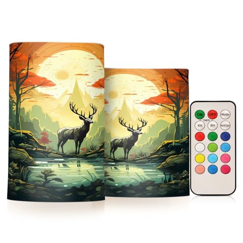 ALAZA Reindeer (1) Flickering Flameless Candles Battery Operated with Remote Timer,Tea Light Candles LED Pillar Votive Candles Set of 2 for Outdoor Indoor Decorations