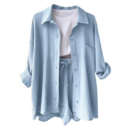 Ensemble 2 pièces femme chemise manches longues et short chic