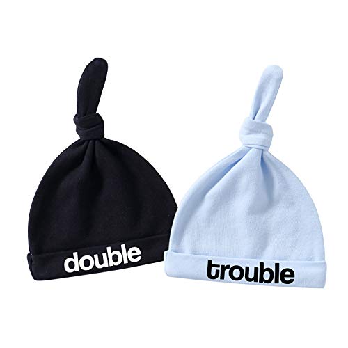 YSCULBITOL Twins Baby Present Baby Hat Newborn Hospital Hat Twin Baby Shower Present Double Trouble Hats for Twins
