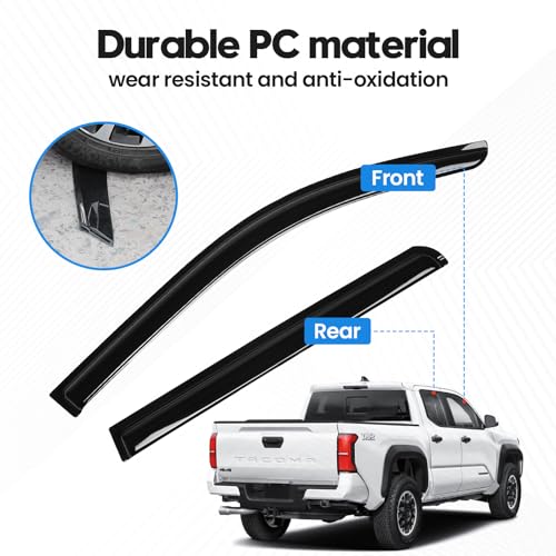 Image of Tacoma Rain Guard - Window Visors for Toyota Tacoma 2024-2026, Out-Channel Side Window Rain Guards for Tacoma Accessories, 4PCS, Black, Car Accessories
