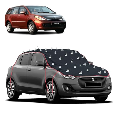 Image of Dog Protection Spike Car Cover for Tata Aria Bonnet to Roof Easy Installation with 4 Elastic Hook Strap | Anti-Scratch Soft Cotton Inner | Complete Protection from Street Dogs & Monkeys
