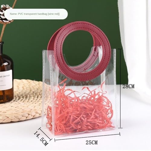 Image of SATYAM KRAFT 6 Pcs Transparent Reusable Leather Goodie Bags | Elegant Gift Bags for Her /Him Wedding Return Favors, Engagement Hampers, Marriage, Birthday & Festival Gifting | Handle Hamper Shopping Carry Bags (Red Round (28 x 25 cm))