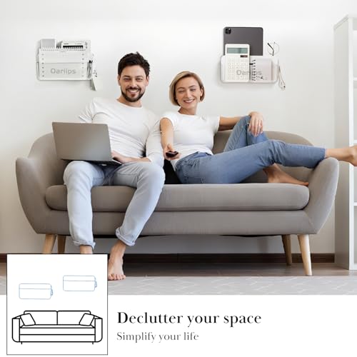 Adhesive-Room-Decor-Wall-Mount-Charging-Phone-HolderUniversal-Remote-Control-Smart-Phone-StationNo-Drilling-Box-for-Home-OfficeBedroomCollege-DormRV-Floating-Shelf-OrganizerWhite2-Pack