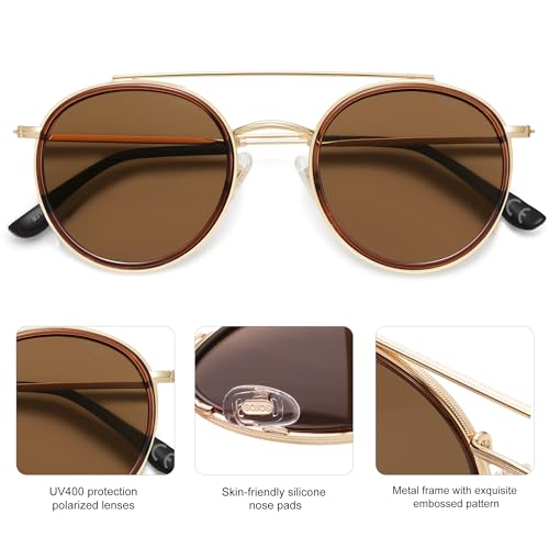 Image of SOJOS Retro Vintage Round Polarized Sunglasses for Women Men Double Bridge Circle Sunnies SJ1104