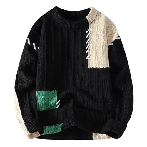 Autumn Winter Patchwork Knitted Sweater Men O-Neck Knit Pullovers Mens Loose Warm Sweaters
