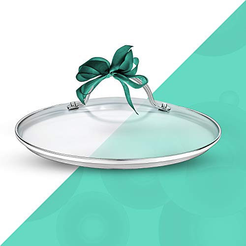 GOURMEX Tempered Glass Cookware Lid with Stainless Steel Rim and Sturdy Riveted Handle to Fit Pots, Frying Pans and Skillets, Dishwasher and Oven Safe, Heat Resistant (28cm)