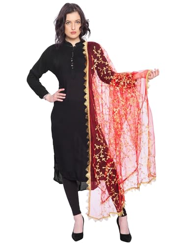 Image of ZEN APPAREL Women's Embroidered Net Dupatta with Lace Borders (Z-101) Premium Net Fabric Golden Aari Work