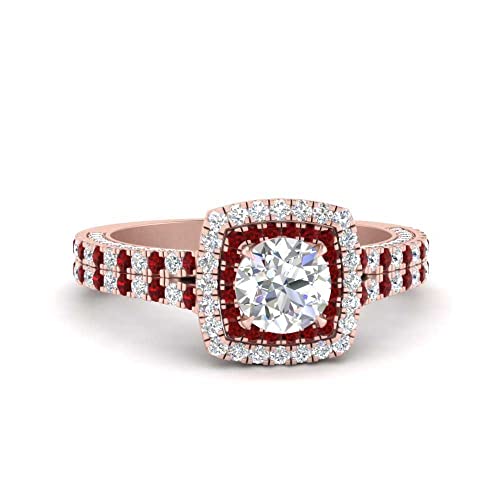 Image of 55Carat Choose Your Gemstone Double Band Square Halo Diamond CZ Ring 18K Rose Gold Plated Round Shape Halo Engagement Rings Everyday Jewelry Wedding Jewelry Handmade Gifts for Wife US Size 4 to 12