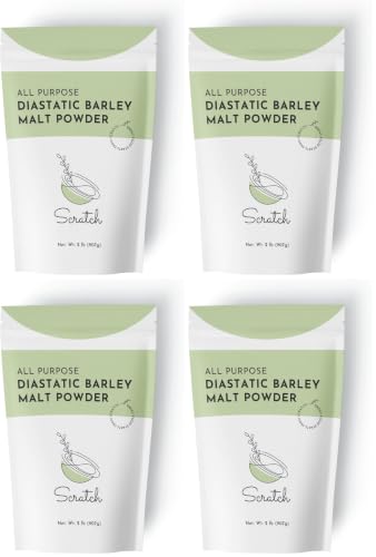 Image of Scratch Diastatic Malt Powder for Baking - (2LB) Dried Barley Malt for Baking Bread - Bread Improver - Premium Baking Ingredients for Breads, Pizzas, Pretzels, Desserts, Shakes and More (Pack of 4)