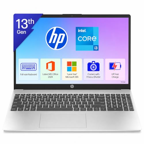 HP 15, 13th Gen Intel Core i3-1315U Laptop (8GB DDR4,512GB SSD) Anti-Glare, Micro-Edge,15.6''/39.6cm, FHD, Win11,M365 Basic(1yr),Office Home24, Silver,1.59kg, FHD Camera w/Privacy Shutter, fd0569TU view 1