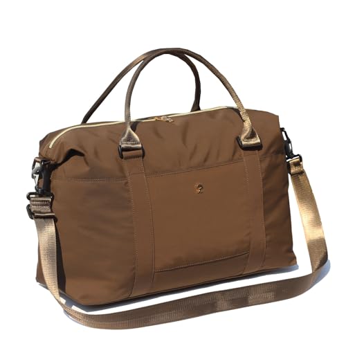 ESVAN Travel Tote Duffel Gym Bag,Weekender Overnight Carry-on Tote Crossbody Bag with Wet Pocket and Trolley Sleeve Upgraded (A Brown)