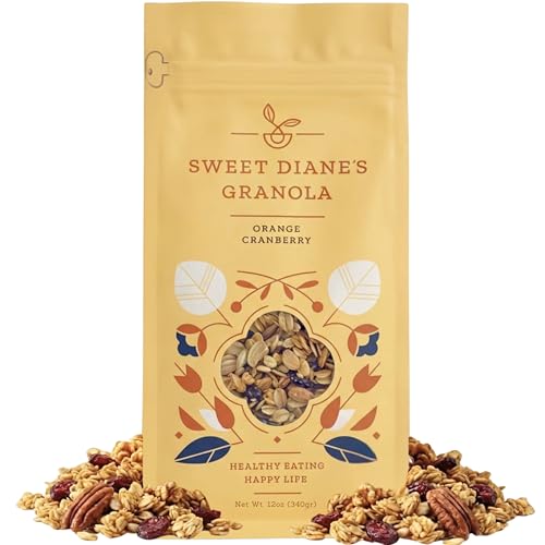 Image of Sweet Diane's Granola - Standard Size (12 oz): Organic, Low-Sugar, High-Fiber, Gluten-Free, Vegan, Delicious Breakfast and Snack Topper (Classic Size, Orange Cranberry)