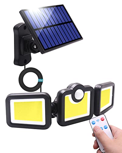 Lamparas Solares Para Jardin Luz Solar Exterior con Sensor de Movimiento Luces 171 LED Lampara de Aplique con Mando a Distancia, IP65 Impermeable 3 Modos,...