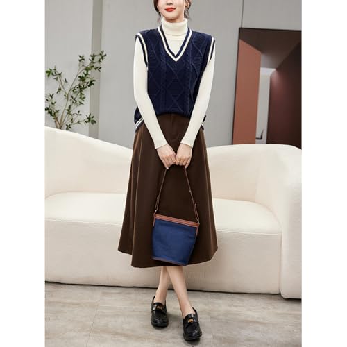 Image of Blostirno Women's V Neck Sweaters Vest Trendy Cable Ribbed Sleeveless Knit Striped Pullover Sweaters Tops