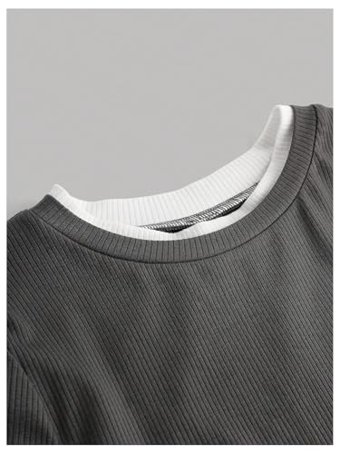 SweatyRocks Girl's Colorblock Crew Neck T Shirt Long Sleeve Asymmetrical Hem Fitted Dressy Casual Tops3