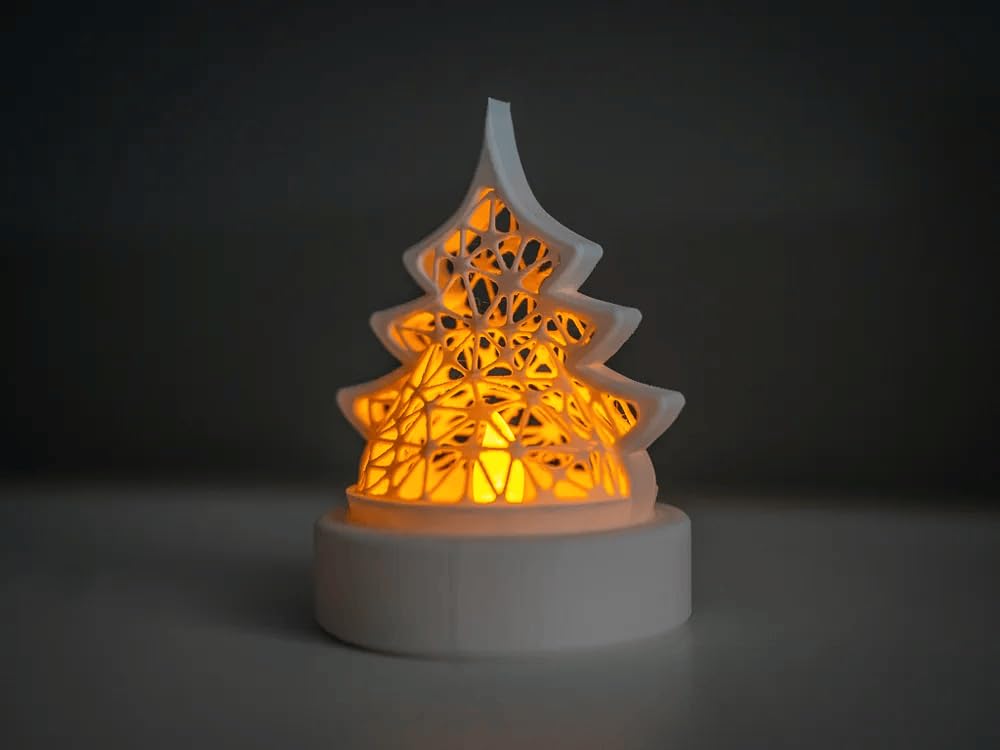 LED Christmas Tree Tealight Holder, White Decorative Geometric Pattern Design, Battery Operated Holiday Night Light with Intricate Snowflake Cutouts (Pack of 2)-image-46
