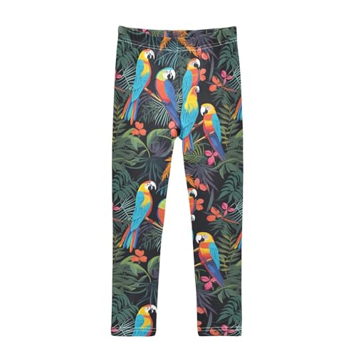 CaTaKu Girls Leggings Colorful Parrot Tropical Leggings for Girls Kids Athletic Workout Yoga Pants Size 4-10T