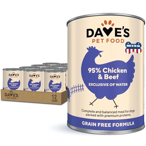 Dave's Pet Food Grain Free Wet Dog Food (95% Chicken & Beef), Made in USA, Limited Ingredients, Added Vitamins & Minerals, 12.5 oz Cans (12 Pack)