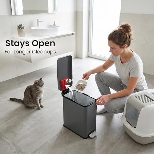 Image of iTouchless 3 Gallon / 12 Liter Outdoor Pet Waste Bin with AbsorbX Odor Filter - Stainless Steel Garbage Can with Lid & Pedal - Small Trash Can for Patio, Deck, Yard, and Garage, Matte Gray