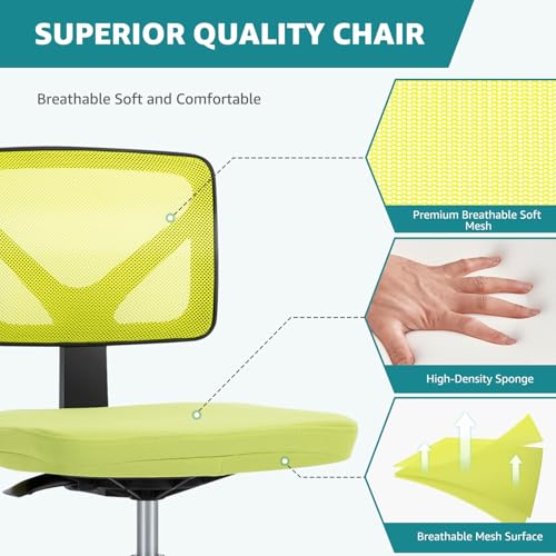Image of OLIXIS Armless Office Chair, Ergonomic Desk Chair with Wheels, Mesh Back, Removable Washable Foam Cushion, Height Adjustable Rolling Swivel Chairs for Small Space, Home, Office, Green