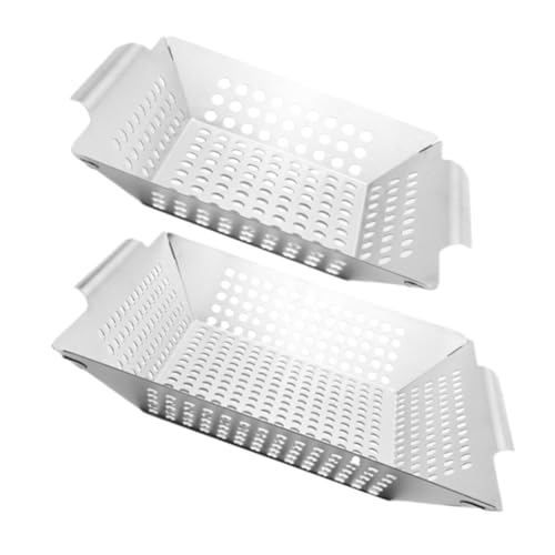 TINEASUR 2piezas Cestas De Almacenamiento Prácticas Para Parrilla Cestas Para Verduras y Carne Inoxidable
