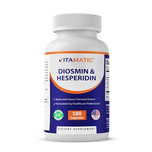 Vitamatic Diosmin Hesperidin 1000mg with Horse Chestnut Extract 100 mg 180 Capsules Citrus Bioflavonoids Complex Non-GMO Made in USA