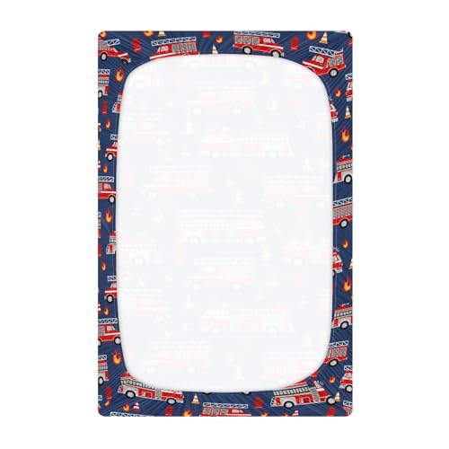 Image of Fire Trucks Red Cars Crib Sheets Soft Breathable Fitted Baby Playard Sheets Mattress Cover for Girl Boys, 39 inch x 27 inch x 5 inch