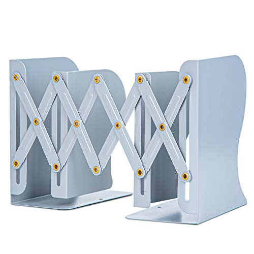 本立て 伸縮自在 書棚 本棚 ブックスタンド デスク整理 金属製 卓上収納 雑誌 書類 新聞ファイル ブックエンド ひきこみ式の棚 事務用品 文房具 学習 書斎 子供部屋 オフィス (グレー)