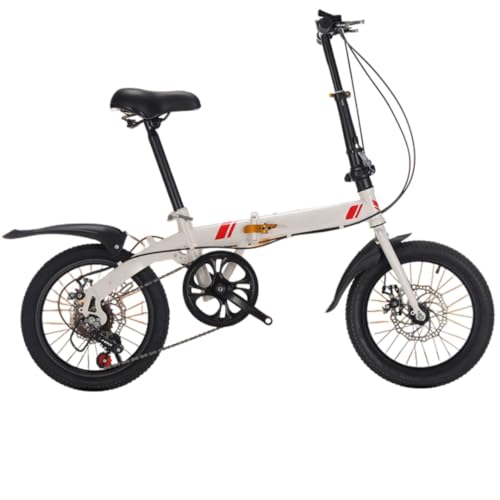 GrdMis折りたたみ変速自転車 コンパクト ディスクブレーキ搭載 95%組み立て 14/16/20 インチ小輪タイプ 耐荷重200kg大人・小中学生まで幅広く使用可能 持ち運びや収納に便利 折り畳み自転車 軽量 (16インチ ホワイト ディスクブレーキシ