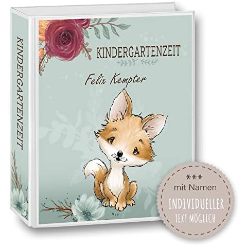 Kindergarten Ordner personalisiert mit Namen und Wunschtext Foresto Fuchs A4 - Meine Kindergartenzeit Kindergartenordner Portfolioordner Sammelordner Waldtiere Junge Mädchen Cover