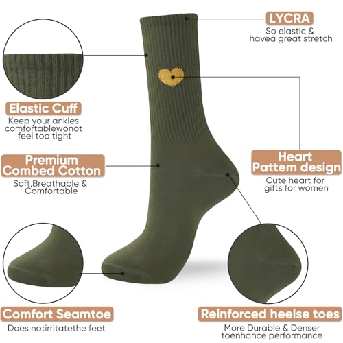 Image of Corlap Women's Cotton Crew Calf Socks - 5 Pairs Ankle High Dress Casual Socks, Fun Cute Heart Gifts for Mom Mother