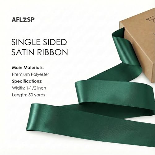 AFLZSP Ribbon for Gift Wrapping, Dark Green Satin Roll for Bows & Eternal Flower Making, Father's Day Decoration, 1-1/2 Inch x 50 Yds. — view 2