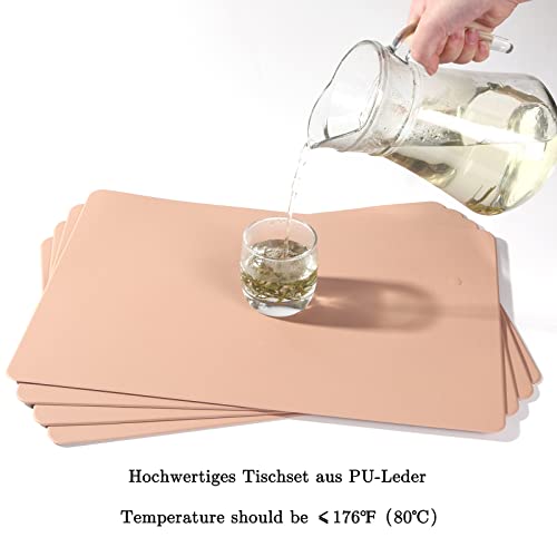 Miorkly Placemats Washable Leather Table Set PU Faux Leather Placemats Pink Set of 4 Wipeable Waterproof 45 x 30 cm and Square Glass Coasters for Home Kitchen Restaurant - Image 4