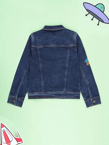 Image of KiddoPanti Boys Denim Jacket | Cotton Poly Blend with Spandex | Washed Denim, Full Sleeve | Button Closure & Front Flap Pockets | Collared Neck
