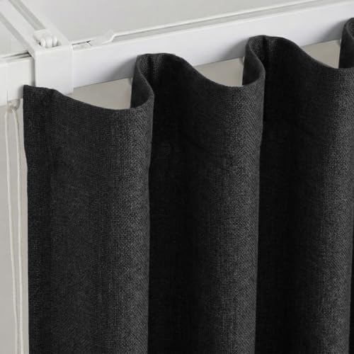 Image of FRESH FROM LOOM Jute 5 ft Curtain for Windows | Premium Curtains for Slider Track | Non-Ring Curtains | S-Wave Pleat | Parda | Light Block Parde | Breathable Fabric (Size - 5ft, Black, 2pc)