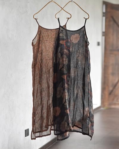 Women's Summer Casual Ramie Printed Halter Midi Spaghetti Strap Vacation Sleeveless Dresses 5