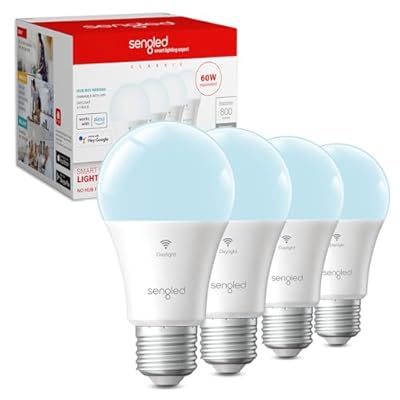 Sengled G2 Smart Light Bulbs That Compatible with Alexa & Google Assistant, Wi-Fi & Bluetooth LED Light Bulbs Dimmable, Led Bulbs 5000K Daylight, No Hub Required, 60W Equiv. 800LM CRI>90, 4 Pack