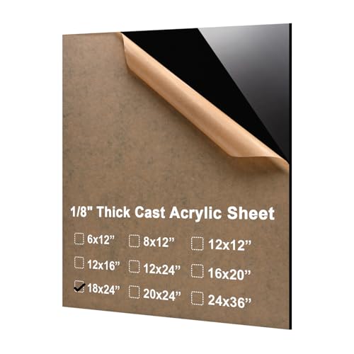 Image of KINLINK 18x24 Plexiglass Sheets 1 /8 inch Thick - 3mm Black Cast Acrylic Sheet, Plastic Board Polycarbonate Sheet for DIY Project, Craft, Table Top, Acrylic Sign and Wedding Invitation 1 Pack