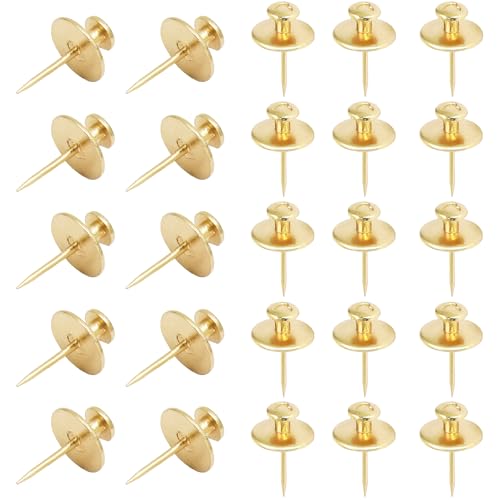 Image of 25 Pcs Gold Double Headed Picture Hangers Nails | Thumb Tacks Decorative, Push Pin Wall Nails, Photo Hanging Hook Pins, For Home Office Drywall Classroom