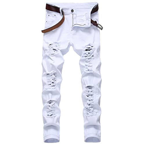 Image of Men's Ripped Slim Fit Jeans Straight Leg Denim Pants