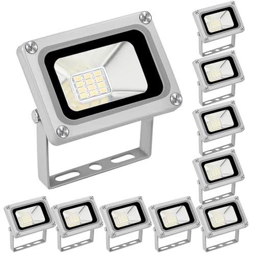 Yokqexz Faretto LED da Giardino da 10W, Luce di Inondazione - Design Ultra Sottile for Aiuole E Illuminazione A Bordo Piscina, DC 12-24V(10 Pack)