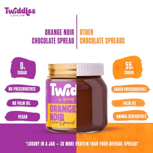 Image of Twiddles Chocolate Orange Spread,100g(Creamy) - 72% California Almonds & Cashews |17g Protein |Vegan |Uplifts Mood |Zero Refined Sugar | No Palm Oil or Preservatives | Sweetened with Jaggery | Gluten free | Yuvi's Favorite
