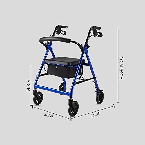 mobility walker for seniors rollator Heavy Duty 4-wheel Walker, Elderly Aluminum Folding Rollator, With Storage Box/seat Plate, Mobile Transport Chair, Handbrake Safety Lock (Color : Blue)