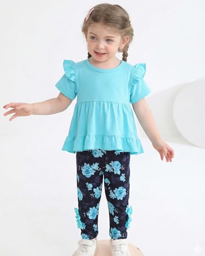 Image of Weebaby Baby Girl Clothes Infant Toddler Girl Clothing Ruffle Shirt High Low Top Floral Allover Pant Little Girls Clothes