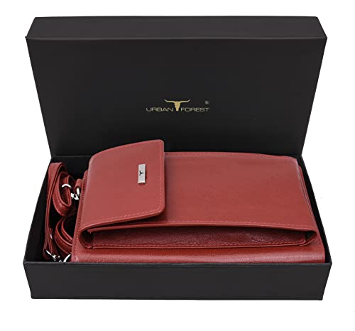 Image of URBAN FOREST Ruby Red Leather Sling Wallet for Women