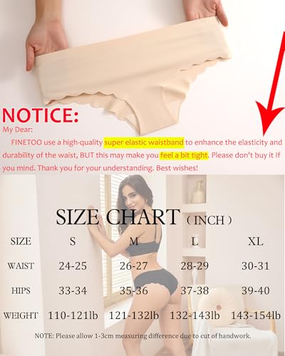 Image of FINETOO 6 pack Seamless Underwear for Women Sexy Low Rise Hipster Wave Edge No Show Bikini Panties Womens Cheeky S-XL