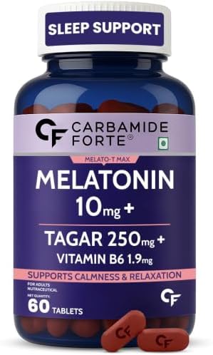 Carbamide Forte Melatonin 10 mg Sleeping Pills with Tagar 250 mg | Sleep Supplement for Men & Women | Melatonin Tablet for Restful Deep Sleeps - 60 Veg Tablets.